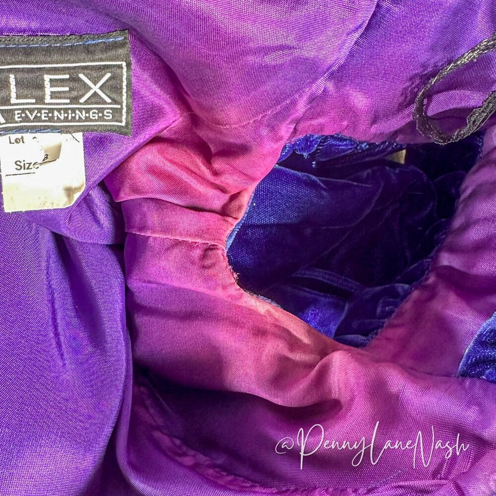 Vintage Alex Evenings Velvet Puff Sleeve Cocktail Dress Blue - Picture 8 of 12